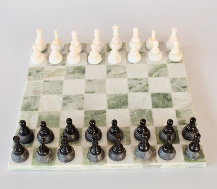 Large Green & Grey Marble Chess Set